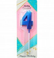 Свеча цифра грани на пике 4 (синяя)