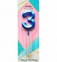 Свеча цифра грани на пике 3 (синяя)