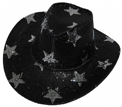 Шляпа ковбоя "Звезды" в паетках (черная)