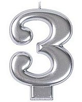 Свеча цифра 3 сатин (серебряная)