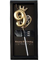 Свеча цифра с короной 9 (золотая)