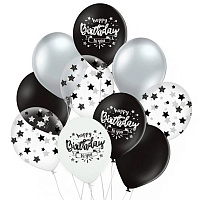 Набор шаров Happy Birthday черно-белый (10 шт)