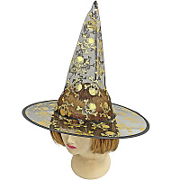 Товары для праздника|Карнавальные шляпы|Шляпа ведьмы|Шляпка Ведьмы черепа (золотая)