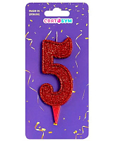 Свічка цифра 5 (червона)