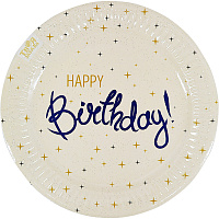 Тарелки Happy Birthday кремовые 10 шт Тарелки Happy Birthday кремовые 10 шт