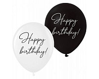 День Рождения|Взрослый день рождения|Black-White|Воздушный шар 30 см Happy Birthday (черно-белые)