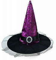 Товары для праздника|Карнавальные шляпы|Шляпа ведьмы|Колпак Ведьмы в пайетках (фиолетовый)