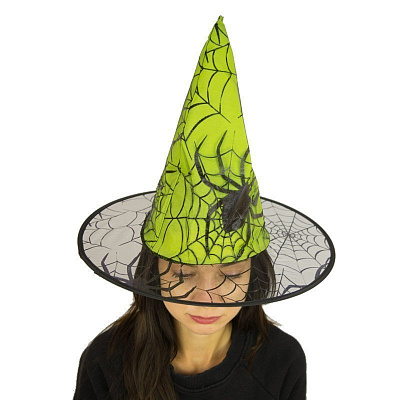 Шляпа ведьмы с пауками (зеленая)