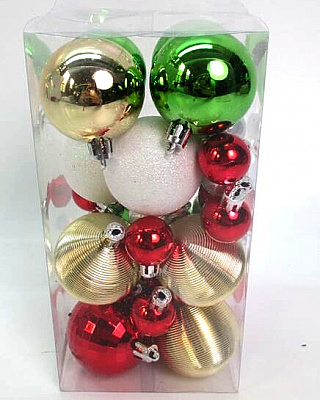 Набір новорічних кульок 30 шт червоно-зелений