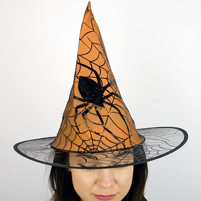 Шляпа відьми з павуками (помаранчева)