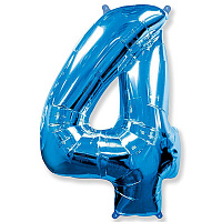Воздушные шарики|Цифры|Синие и Голубые|Шар цифра 4 фольга 90см люкс (синяя)