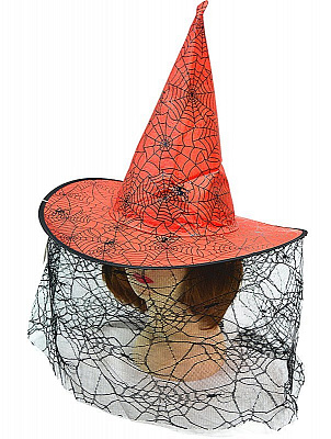 Шляпа ведьмы с вуалью (красная)
