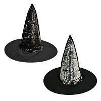 Товары для праздника|Карнавальные шляпы|Шляпа ведьмы|Колпак Ведьмы в пайетках (черно-серебряный)
