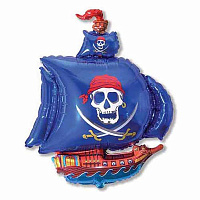 День Народження|Пираты|Повітряні кульки|Куля фольгована Піратський корабель синій