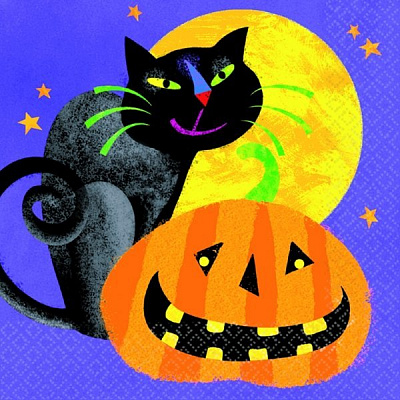 Салфетка Halloween (кот и тыква)