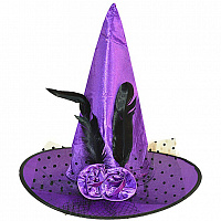 Праздники|Halloween|Шляпы на Хэллоуин|Колпак ведьмы с пером (фиолетовый)