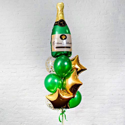 Букет куль Шампанське зелене 10 од (гелій)