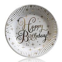 Тарелки Happy Birthday (бело-золотые) 10 Тарелки Happy Birthday (бело-золотые) 10