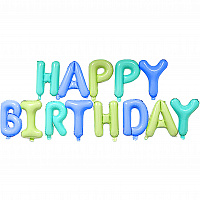 Воздушные шарики|Шарики на день рождения|Мальчику|Надпись фольга Happy Birthday (сине-зеленая)