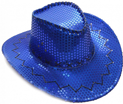Шляпа ковбоя с полями блестки (синяя)
