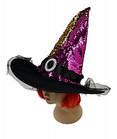 Товары для праздника|Карнавальные шляпы|Шляпа ведьмы|Колпак Ведьмы в пайетках (малиновый)