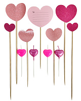 Набор свечей сердца с топперами