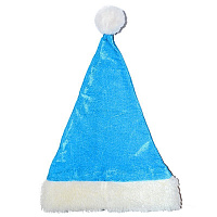 Праздники|Новогодние головные уборы|Колпаки|Колпак Деда Мороза велюр (голубой)
