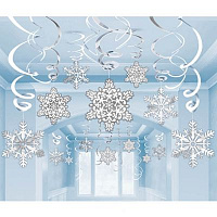 Праздники|Новогодние украшения|Подвески|Спираль фольга Снежинки 30 шт