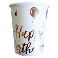 Стаканы белые HB Шарики розовое золото 10 шт