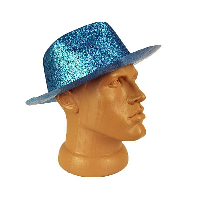 Шляпа Федора блестки (голубая)