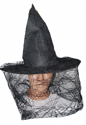 Шляпа ведьмы с вуалью (черная)