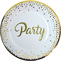 Тематичні вечірки|Свадьба, украшения на свадьбу|Сервіровка стола|Тарілки Паті (біло-золоті) 10 од