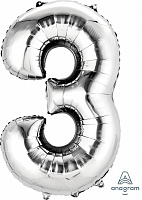 Повітряні кульки|Цифры|Срібні|Куля цифра 3 фольгована 90см люкс (срібло)