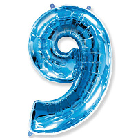 Воздушные шарики|Цифры|Синие и Голубые|Шар цифра 9 фольга 90см люкс (синяя)