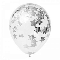 Воздушные шарики|Шары с гелием|Латексные шары|Шар с конфетти звезды (серебро)