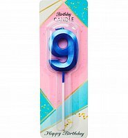Свеча цифра грани на пике 9 (синяя)