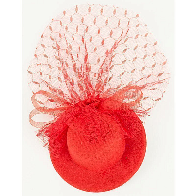Шляпка мини Гламур с вуалью (красная)