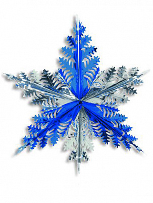 Декорация снежинка сине-серебряная 60 см.