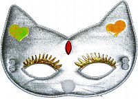 Товары для праздника|Маски карнавальные|Детские маски|Маска детская Кошка ткань (серебро)