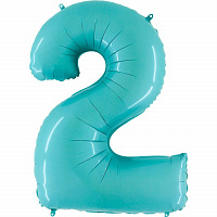 Повітряні кульки|Цифры|Сині та Блакитні|Куля цифра 2 фольгована пастель 90см люкс (Бірюзов