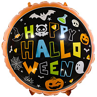 Тематические вечеринки|Детский Halloween|Воздушные шарики|Шар фольга 45 см Веселый Хэллоуин