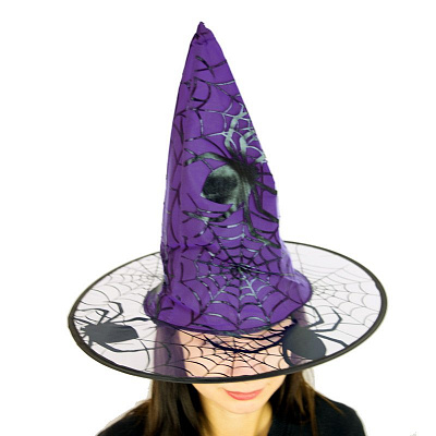 Шляпа ведьмы с пауками (фиолетовая)
