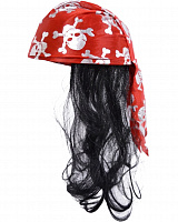 Бандана пірата з волоссям червона зі сріблом