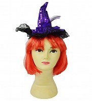 Шляпка ведьмы на обруче (фиолетовая пайетка)