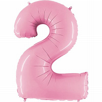 Повітряні кульки|Цифры|Рожеві та Малинові|Куля цифра 2 фольгована пастель 90см люкс (Рожева)