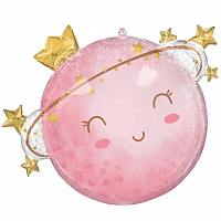 Шар фигура Луна в звездах розовая 73х58 см