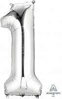 Шар цифра 1 фольга 90см люкс (серебро) Шар цифра 1 фольга 90см люкс (серебро)