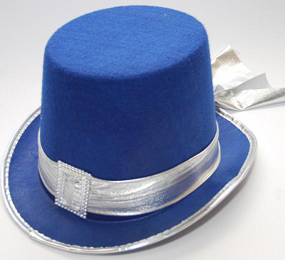 Шляпа цилиндр синяя с серебряной лентой и пряжкой