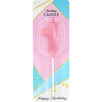 День Рождения|Тема Hello Kitty|Свеча цифра грани на пике 1 (розовая)