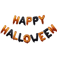 Праздники|Halloween|Воздушные шары на Хэллоуин|Надпись фольга Хэппи Хэллоуин (черно-оранжевая)